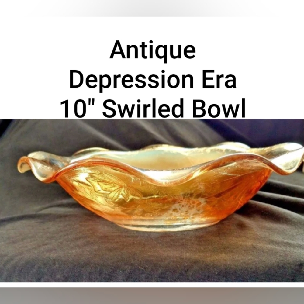 Elegant Glassware Depression Era 10" Swirled Bowl 10" wide x 3 1/2" deep